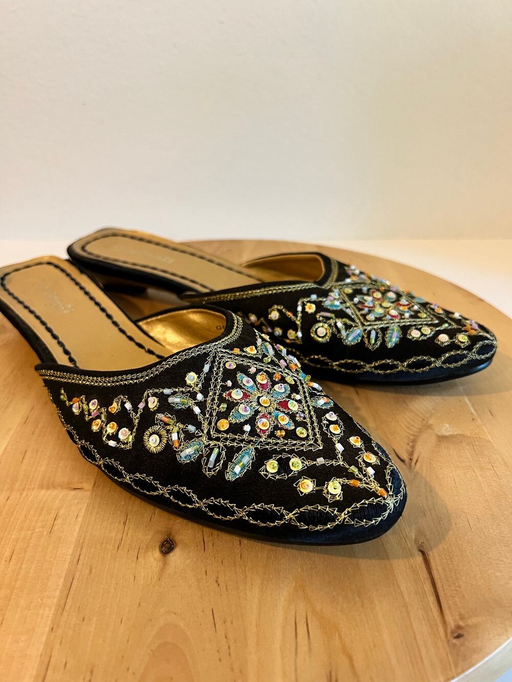 Y2K Genie Indie Boho Embellished Beaded Kitten Heel Mule Size 10 Coconuts